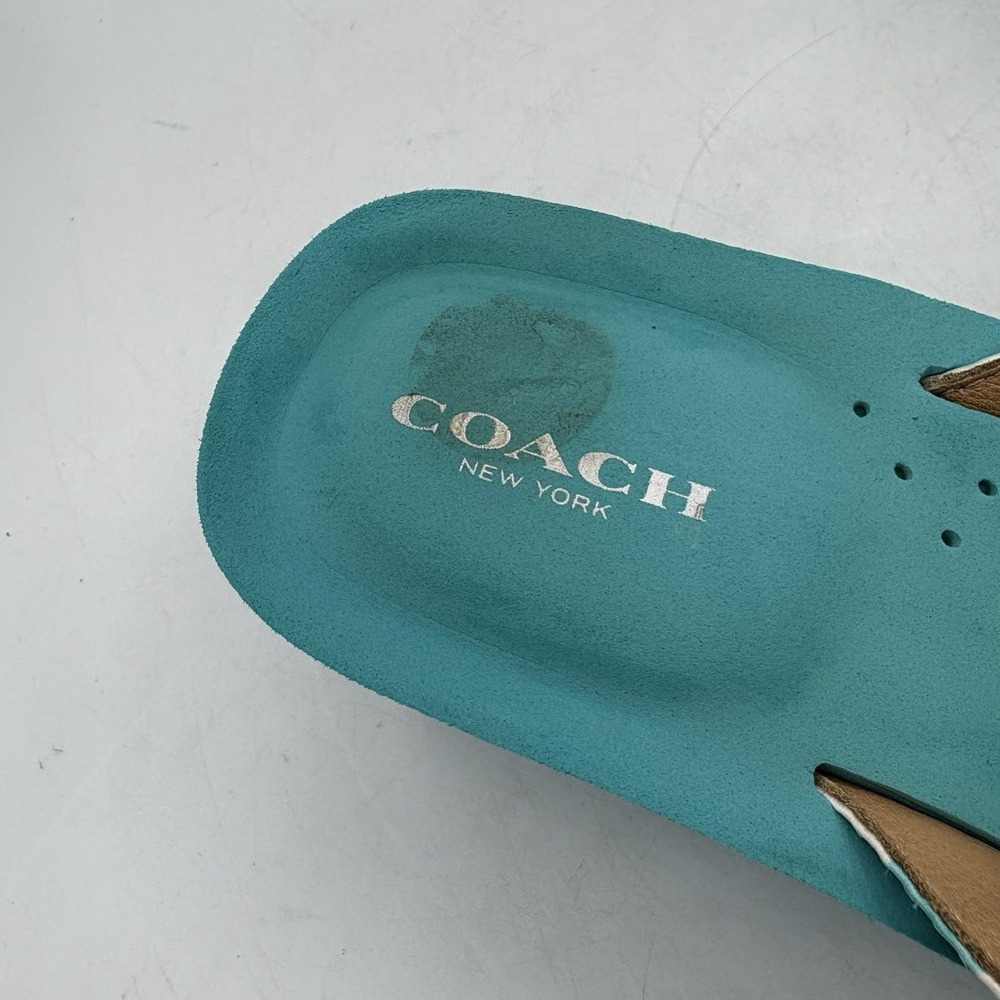 Coach Sandals Womens Size 8.5 B Jaden Wedge Heel Teal Cushioned Leather Straps - Picture 2 of 12